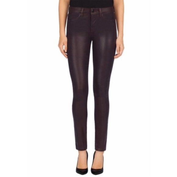J Brand Super Skinny Lacq Pinot Waxed Coated Jeans Pant Denim burgundy Size 25 - Picture 1 of 15